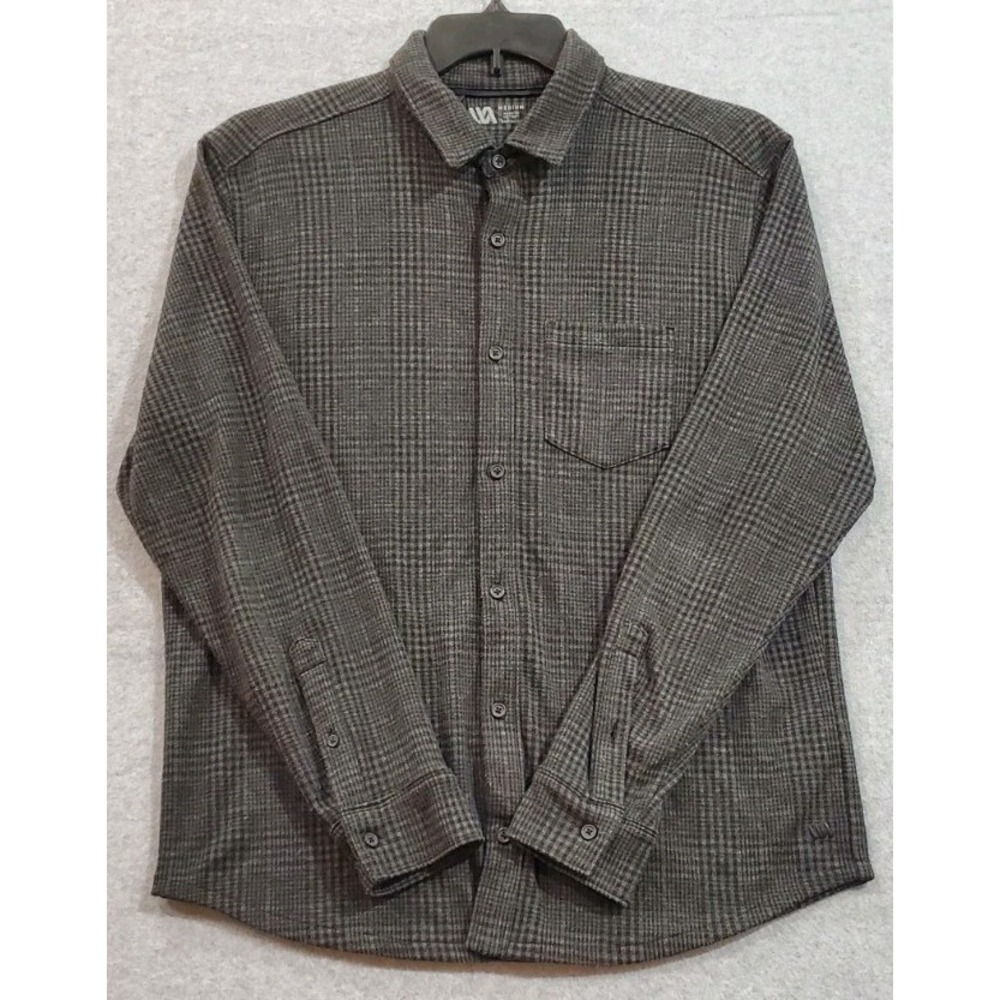 VRST Men's Button-Up Flannel‎ Gray/Black Size Medium Long Sleeve Shirt